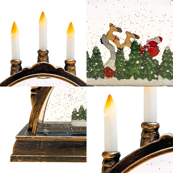 Lighted Christmas Candle Bridge Snow Globe with USB and Battery Operated Acrylic Plastic Brown