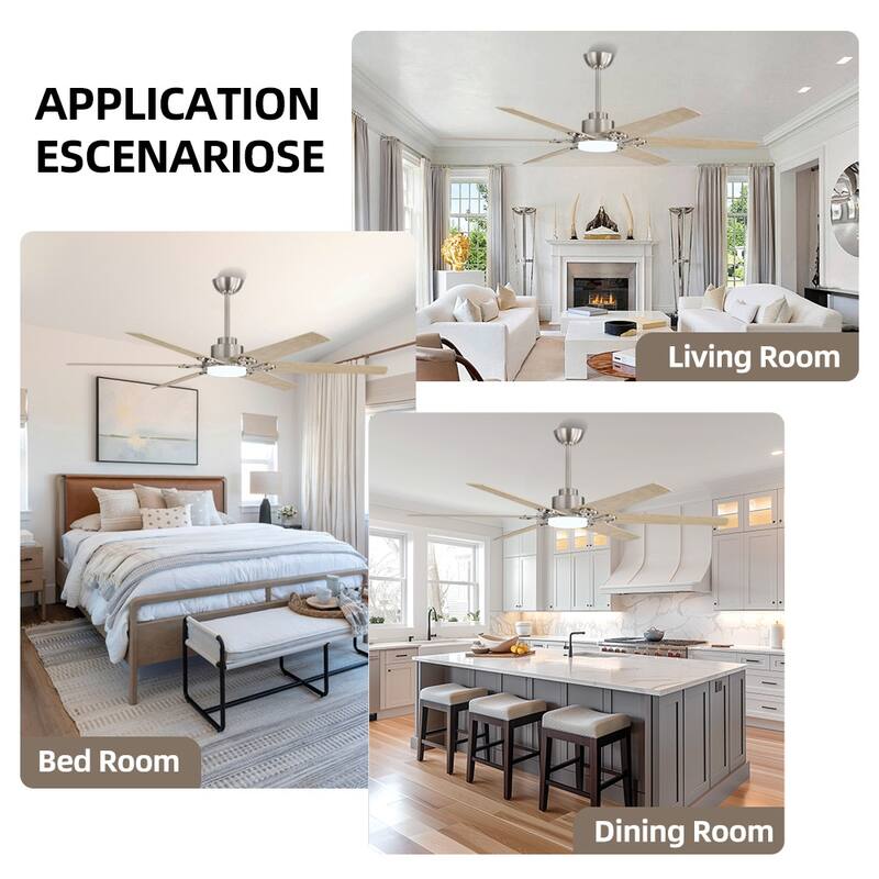 MLiAN 64 in. 6 Playwood Blade Dc Motor Indoor Downrod Gray Standard Ceiling Fan with Remote Integrated LED - 64''