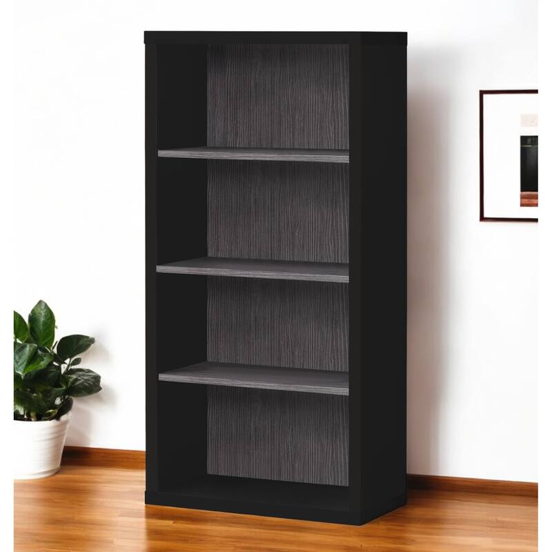 HomeRoots 48" Black And Gray Distressed Wood Adjustable Four Tier Bookcase - 11.75