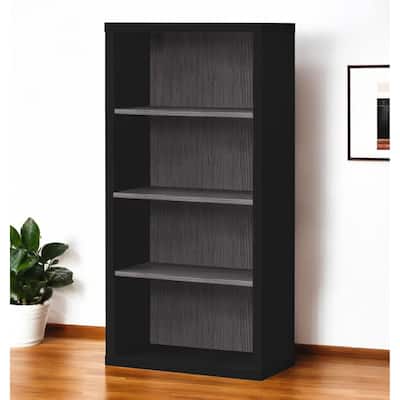 HomeRoots 48" Black And Gray Distressed Wood Adjustable Four Tier Bookcase - 11.75