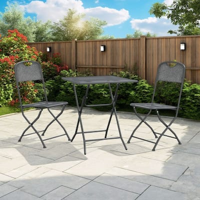 Yoko 3pc Outdoor Dining Breakfast Bistro Set w 2 Folding Chairs, Gray