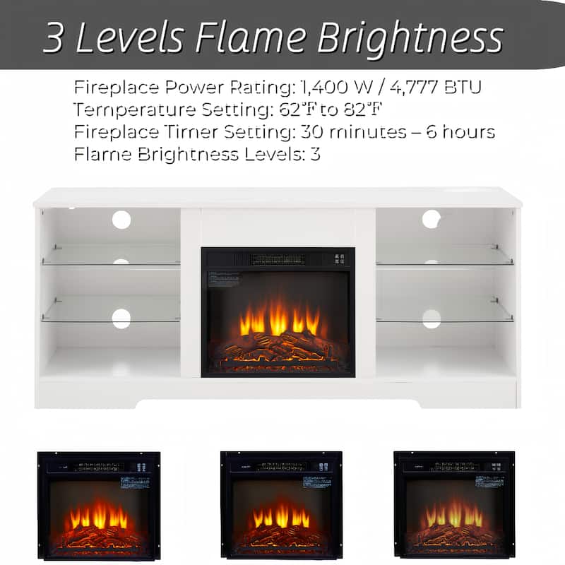 Roomfitters Modern Fireplace TV Stand with LED Light, Entertainment Center with Electric Fireplace