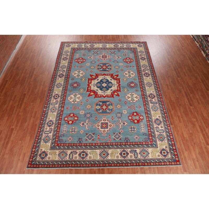 Hand Knotted Oriental 100% Wool Carpet Traditional Medallion Navy Blue & Blues Kazak Area Rug - 13' 9'' X 9' 10''