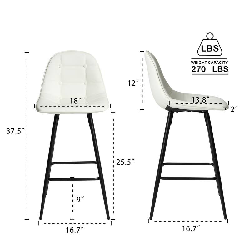 Modern Faux Leather Bar Stools Set of 2 with Back and Footrest-25.5" Seat Height