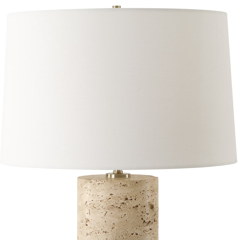 Solid Table Lamp with White Tapered Shade - 35.5" - Brown