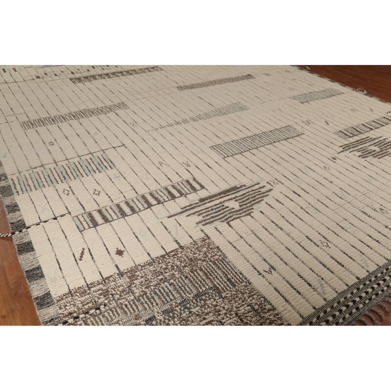 All-Over Striped Moroccan Large Area Rug Handmade Wool Carpet - 11'8"x 15'8"