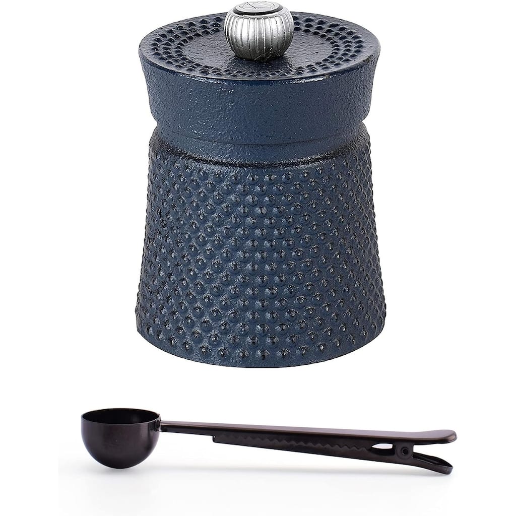 Peugeot BALI FONTE Cast Iron Pepper Mill, 8cm/3 In, With Stainless Steel Spice Scoop/Bag Clip (Blue)