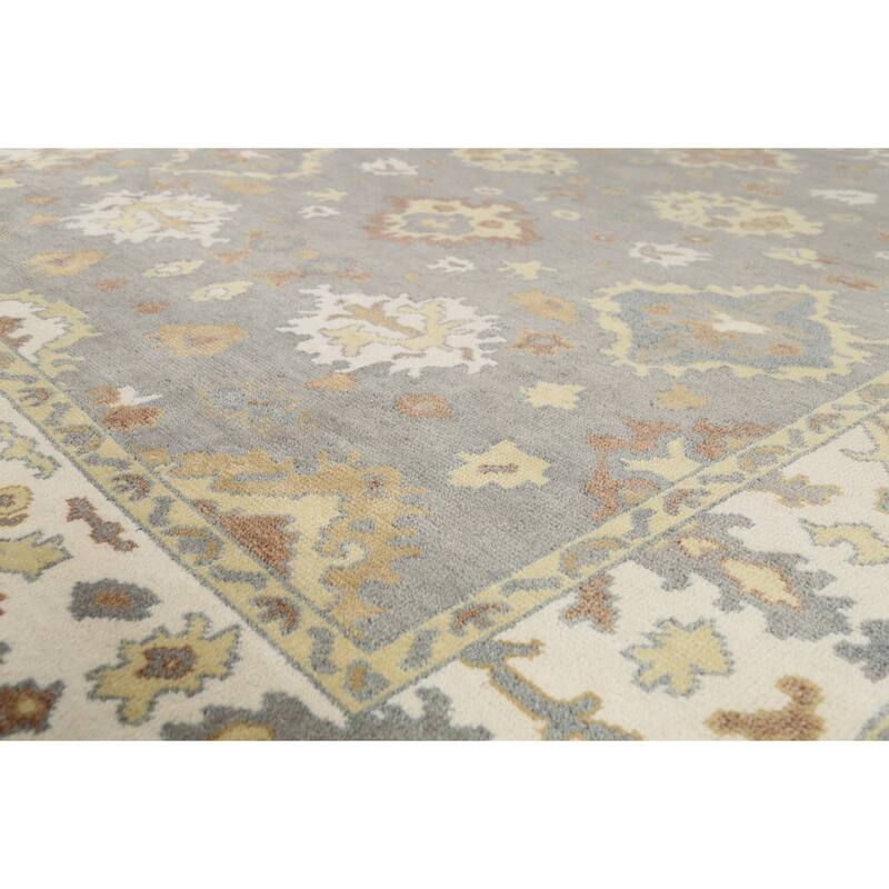 Gray Floral Oushak Indian Area Rug Handmade Wool Carpet - 8'3"x 9'9"