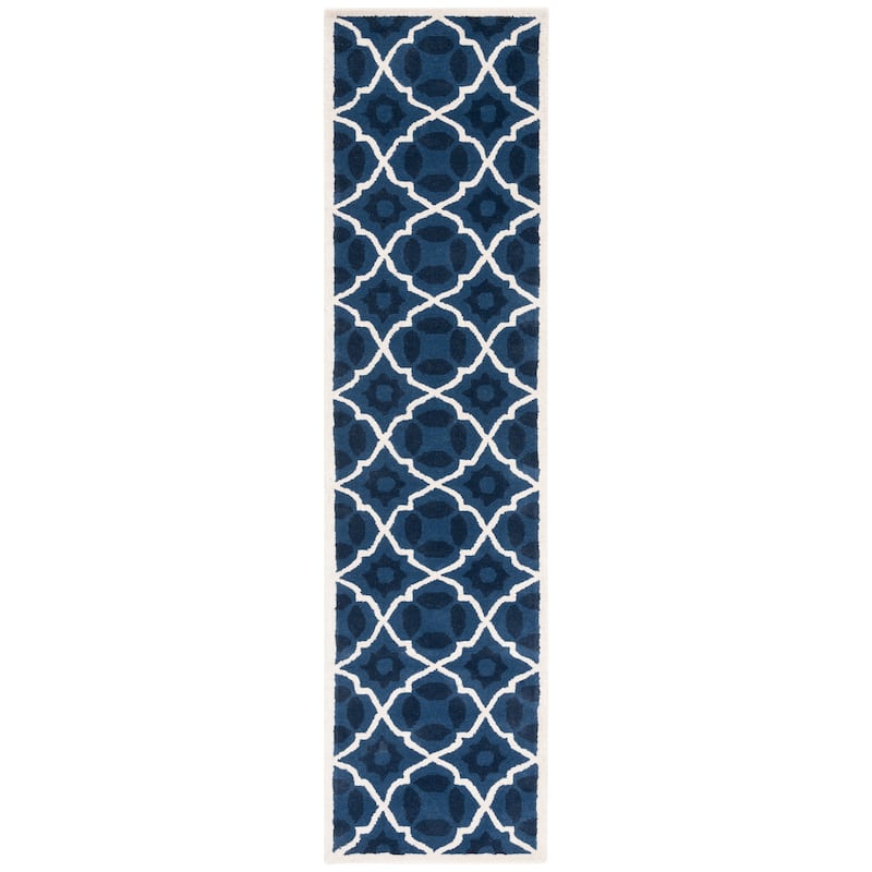 SAFAVIEH Handmade Chatham Kader Modern Moroccan Wool Rug - 2'3" x 9' Runner - Blue/Ivory