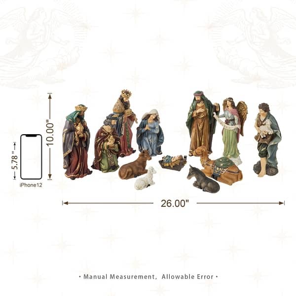 dimension image slide 10 of 30, Glitzhome 12pcs Resin Christmas Multi/ Blue/ Ivory Nativity Figurines Set