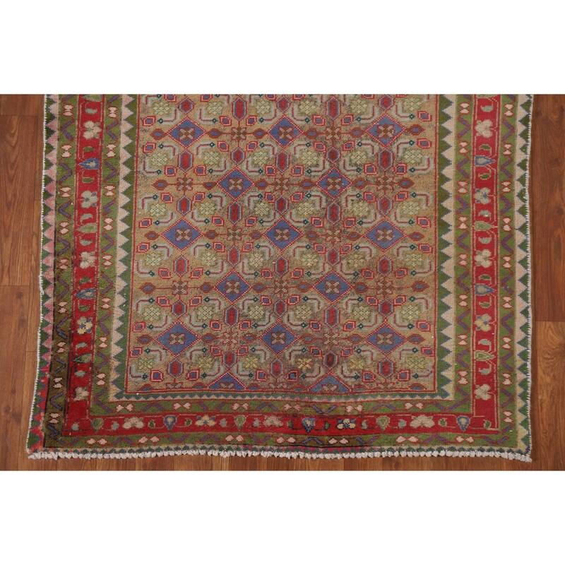 Geometric Tabriz Persian Antique Runner Rug Hand-knotted Wool Carpet - 3'8" x 9'5"