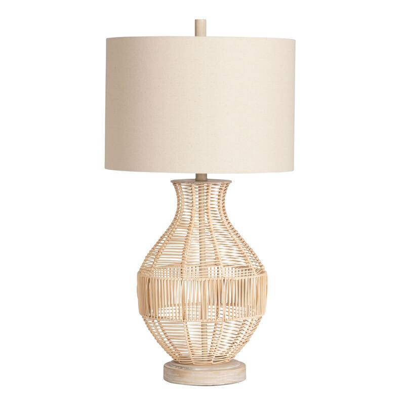 Jayce 3-Way Rattan Table Lamp with Oat Linen Lamp Shade