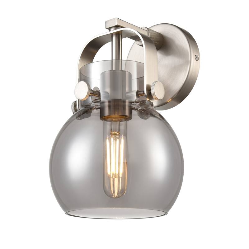 Innovations Lighting 423-1W-10-7 Pilaster II Sphere Sconce Pilaster II - Satin Nickel / Plated Smoke