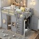 preview thumbnail 1 of 10, Wood Twin Size Loft Bed with Built-in Storage Wardrobe and Two Windows, Gray Grey