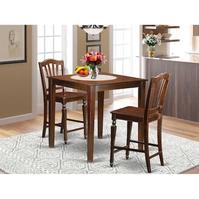Counter Height Pub Set - 3 Piece Asian Style Table & Chairs - Small Space Dining Set - 36x36 Inch Mahogany
