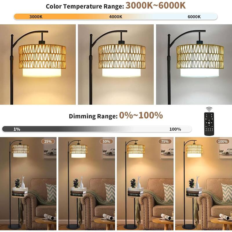 Arc Floor Lamp with Table and Shelves