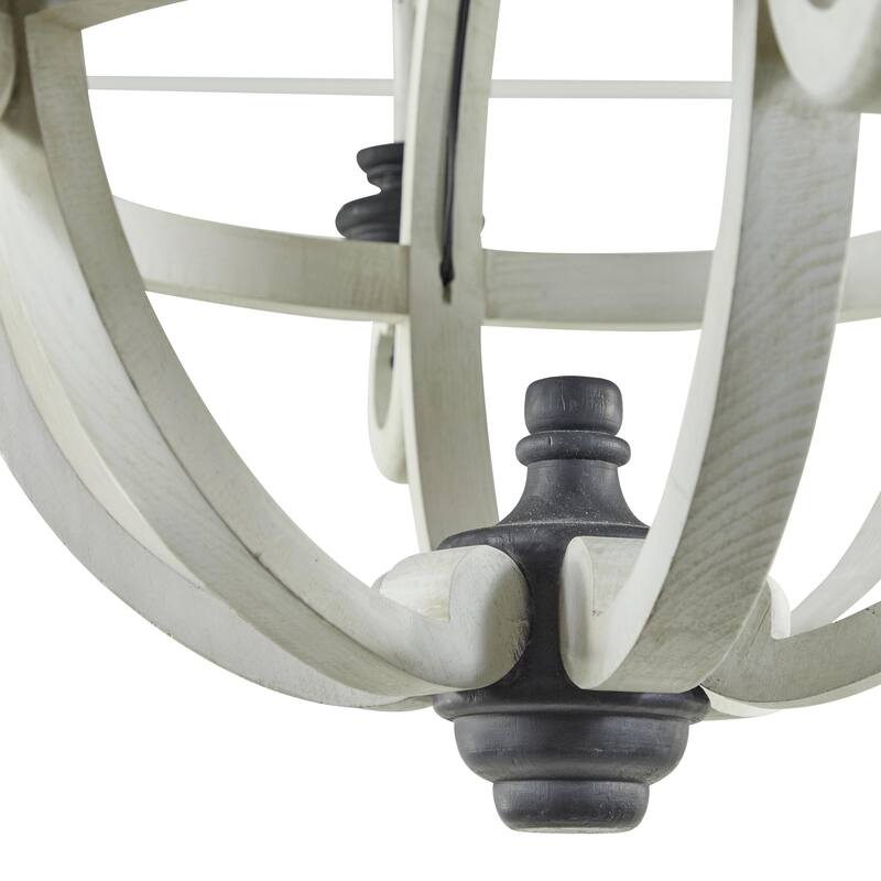 Wood Caged Style 6 Light Chandelier with Link Style Chain - White - Roche River Decor - 33"W x 33"L x 36"H
