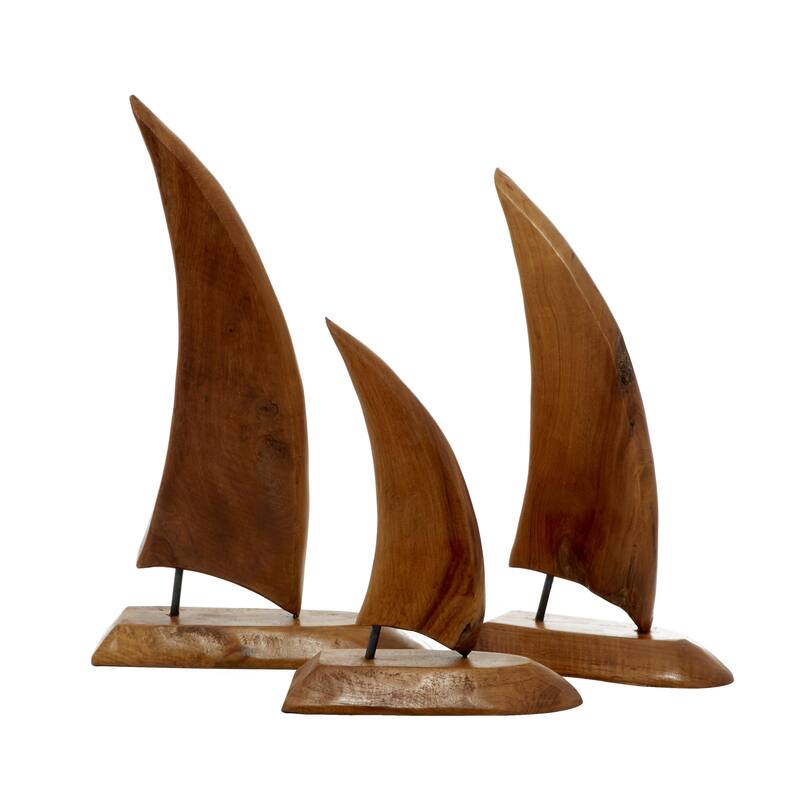 Teak Wood Sail Boat Handmade Decorative Sculpture - Set of 3 Brown - Roche River Decor