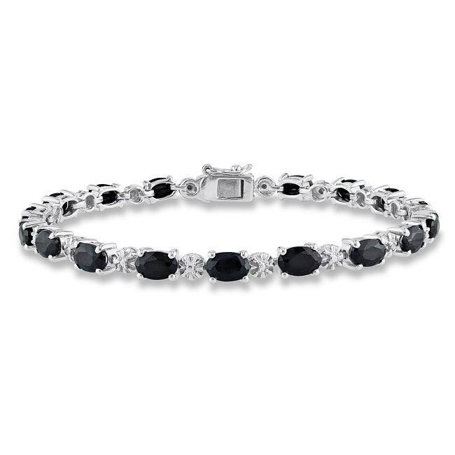 Miadora 11 1/6ct TGW Black Sapphire Tennis Bracelet Sterling Silver - 7.25 in x 4.5 mm x 4.2 mm