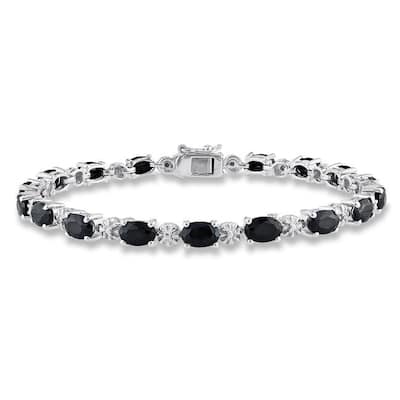 Miadora 11 1/6ct TGW Black Sapphire Tennis Bracelet Sterling Silver - 7.25 in x 4.5 mm x 4.2 mm