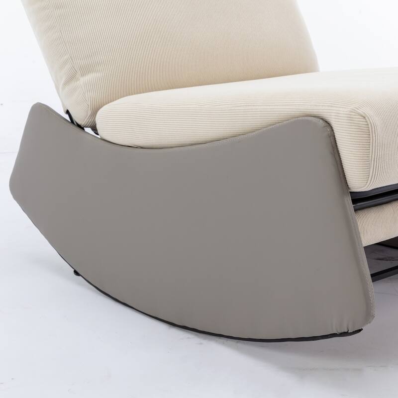 Corduroy Rocking Recliner Chair with Adjustable Back & Ottoman