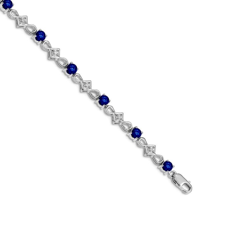 Curata 14k Yellow or White Gold 7" 4mm Emerald, Ruby or Sapphire and Diamond Bracelet - Sapphire - White