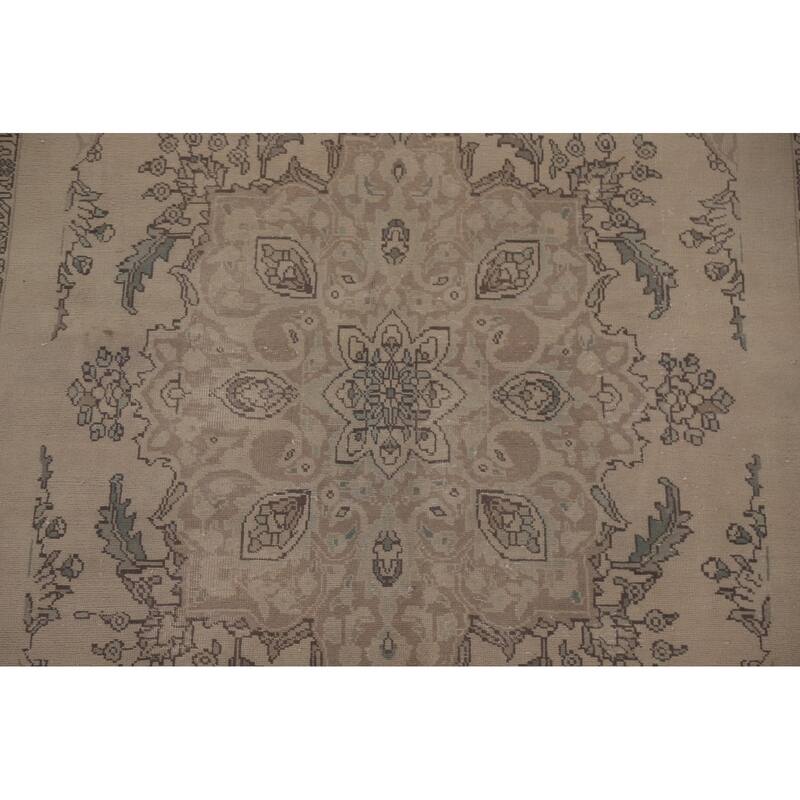 Hand Knotted Oriental 100% Wool Carpet Traditional Floral Beige & Ivories Tabriz Area Rug - 10' 1'' X 6' 3''