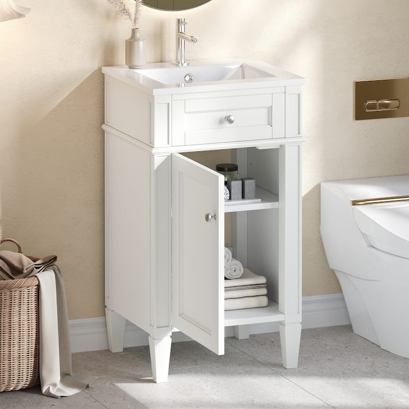 18" Freestanding Single Bathroom Vanity with Ceramic Sink, French Style Cabinet with Soft Close Door