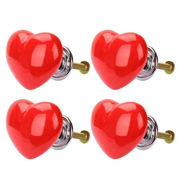 4pcs Ceramic Knobs Drawer Heart Shaped Pull Handle Furniture Door Cabinet Cupboard Wardrobe Dresser Replacement Red