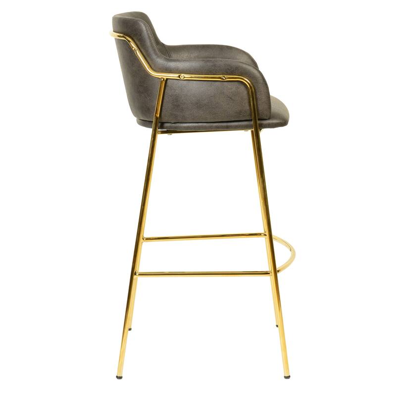 LeisureMod 40" Low-Back Velvet Upholstered Bar Stool with Gold Stainless-Steel Frame for Home Living Room Kitchen & Bar