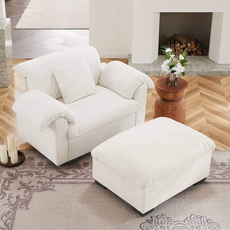 Velvet Deep Seat Storage Sofa Chair with Fluffy Armrest Pillows & Backrest