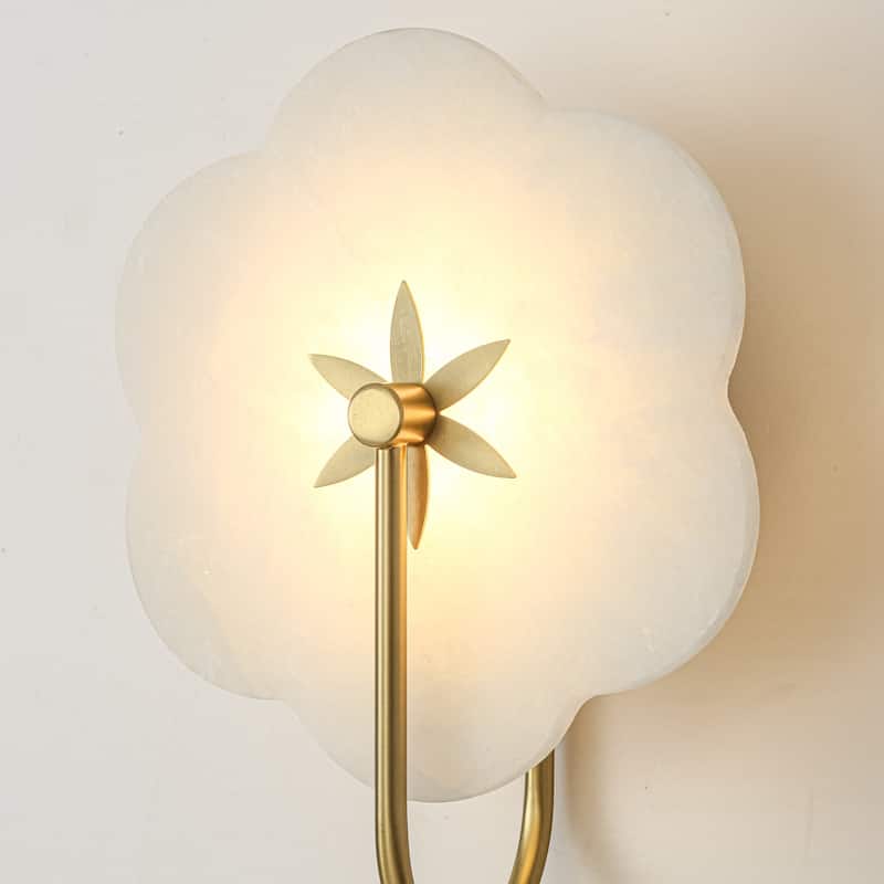 8.9" W Elegant Flower-Shaped Marble Integrated LED Vanity Wall Sconce with Brushed Gold Finish for Bathroom, Bedroom