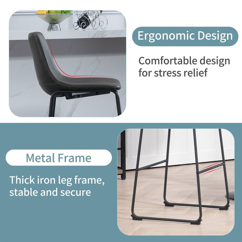 Adan Faux Leather Iron Frame Bar Stool (Set of 2)