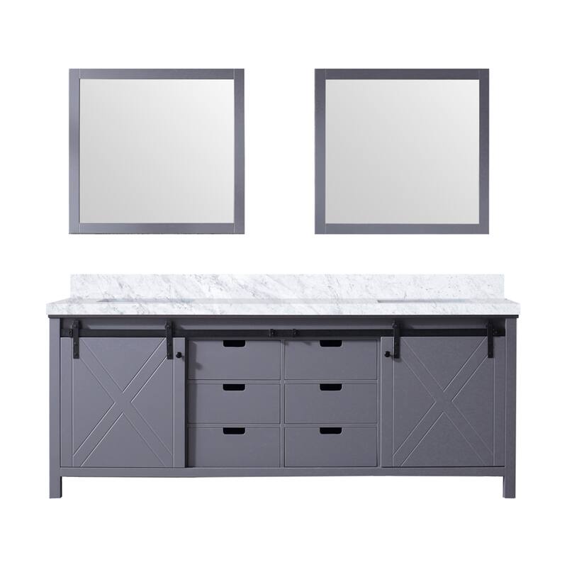 Marsyas 84 in W x 22 in D White Double Bath Vanity, Grey Quartz Countertop and 34 in Mirrors