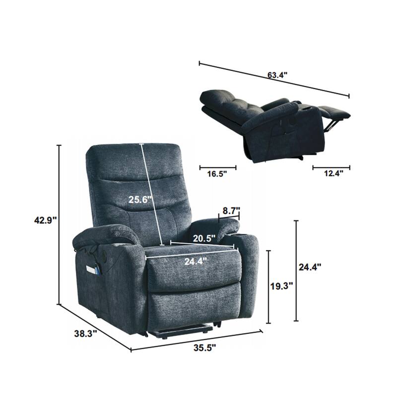Power Lift Recliner Chair with Massage, Heating, USB Port, Side Pockets, Cup Holders and Adjustable Backrest, Ideal for Elderly