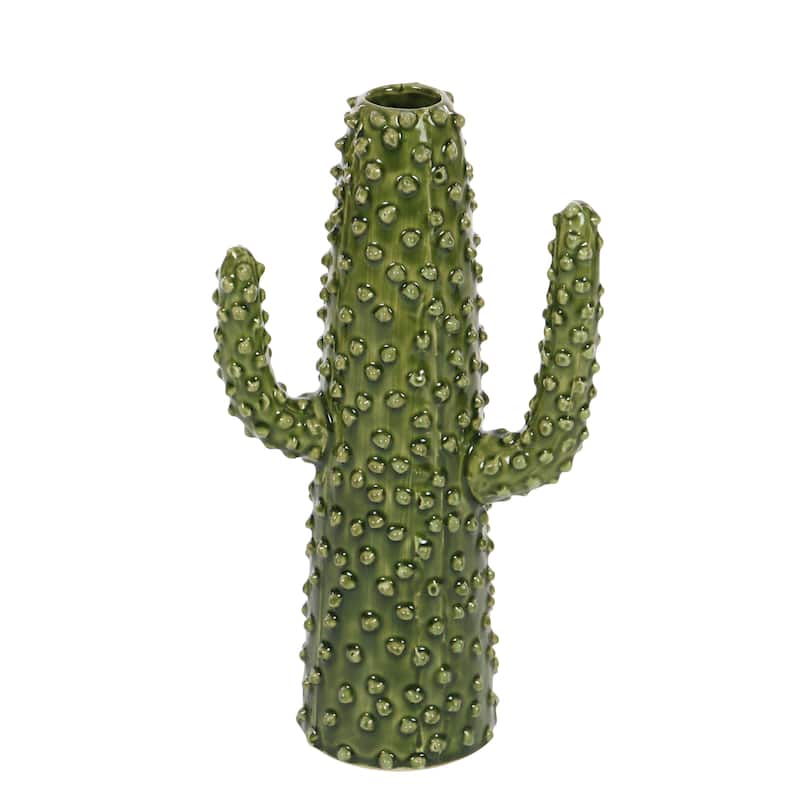 Ceramic Cactus Vase - Green - Roche River Decor - 5"W x 7"L x 13"H