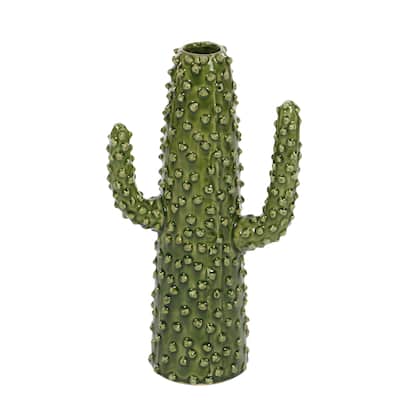 Ceramic Cactus Vase - Green - Roche River Decor - 5"W x 7"L x 13"H
