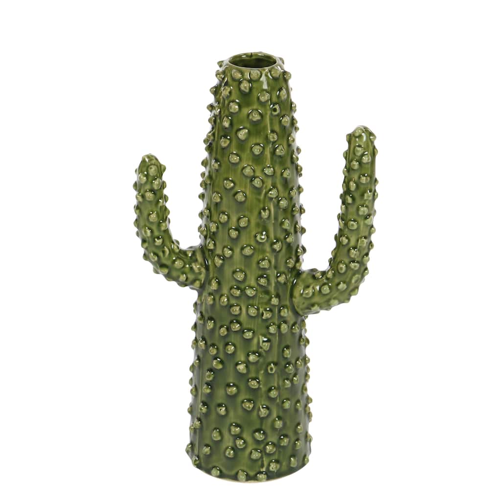 Ceramic Cactus Vase - Green - Roche River Decor - 5"W x 7"L x 13"H