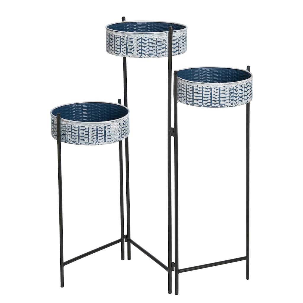 Transpac Metal 31.5 in. Gray Everyday Collapsible Patterned Plant Stand