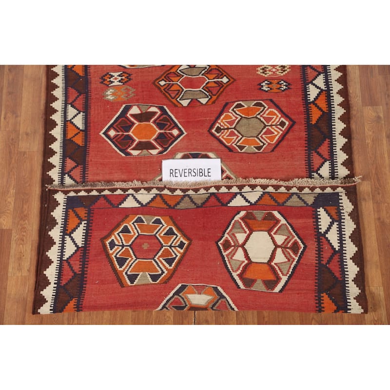 Geometric Kilim Qashqai Persian Vintage Rug Flatweave Wool Carpet - 4'3" x 6'7"