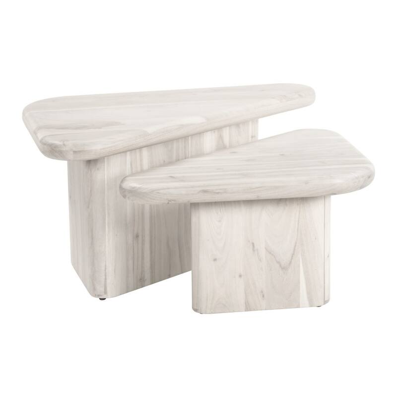 HomeRoots Set of Two Natural Solid Wood Triangle Pedestal Nested Coffee Tables - 39.00 in. x 18.50 in. x 25.00 in.