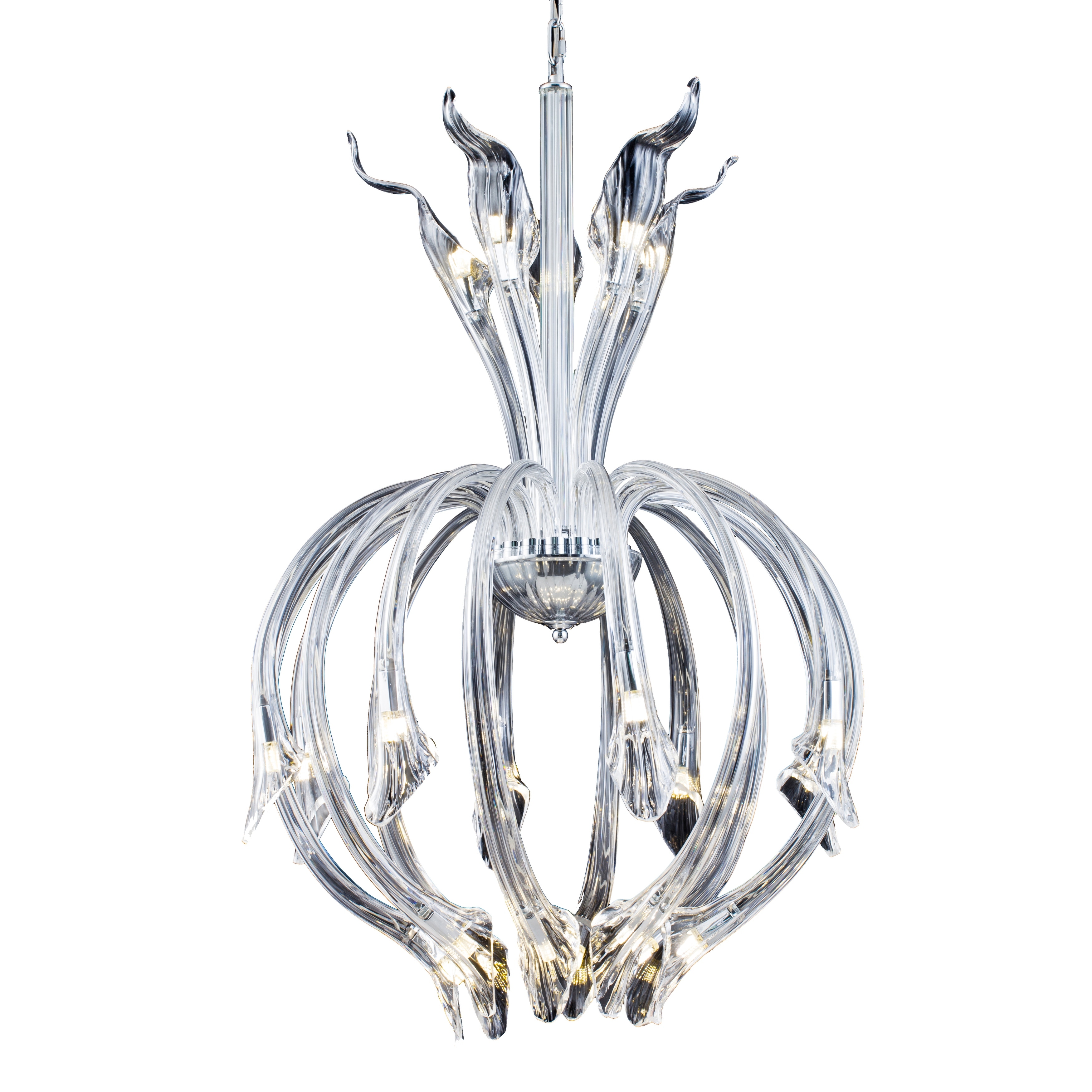 Transitional 21-Light Chrome Chandelier With Clear Blown Glass
