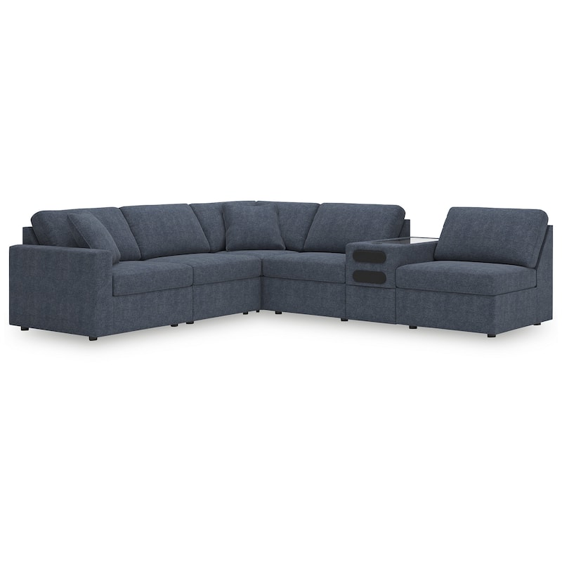 Signature Design by Ashley Modmax 6-Piece Sectional with Audio Console - 139" W x 86" D x 36" H - Blue
