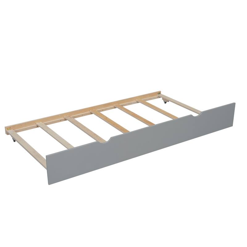 Twin over Full Bunk Bed with Ladder, Trundle, Safety Guardrail, Gray