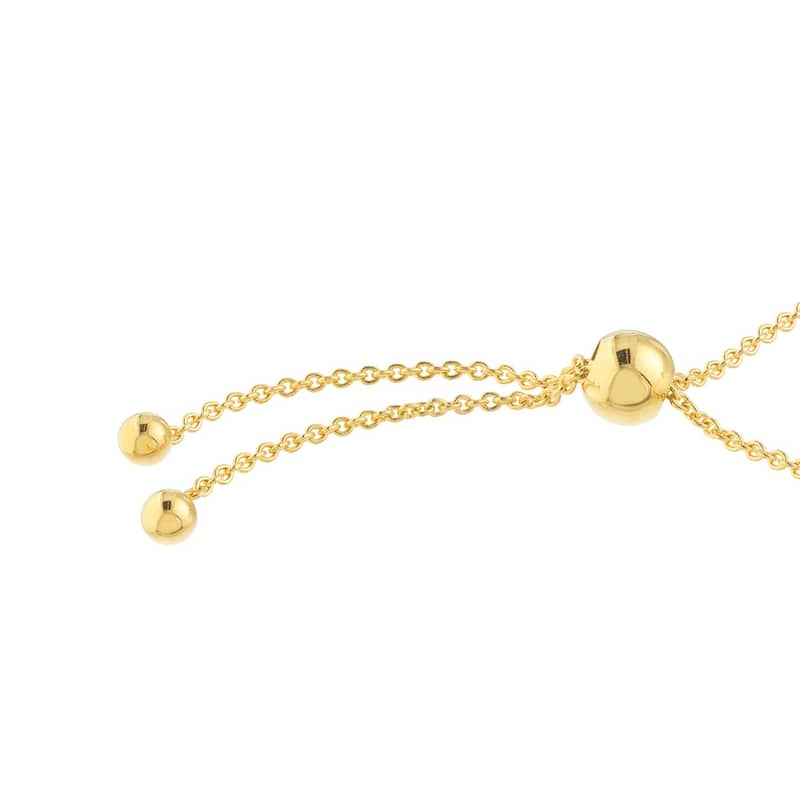 Curata 14k Yellow Gold 9.5" 0.030 Dwt Blue Enamel Round Evil Eye Bolo Bracelet