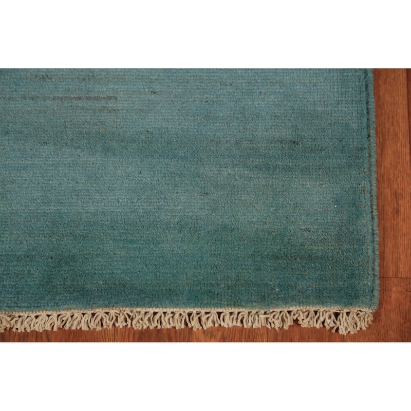 Teal Blue Gabbeh Modern Area Rug Handmade Wool Carpet - 5'0" x 6'8"