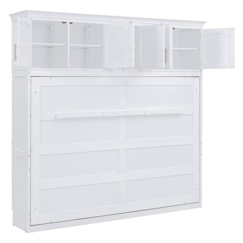 Space-Saving Queen Murphy Wall Bed with Top Cabinets, Easy Fold Mechanism, No Box Spring Needed, Ideal for Multi-Use Rooms