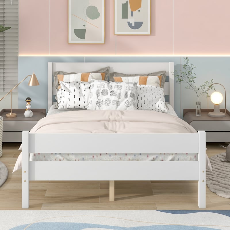 Full Size Wooden Platform Bed with Headboard & Footboard for Bedroom