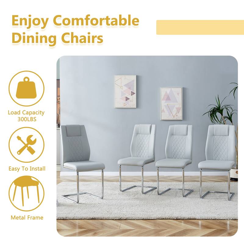 5-Piece Rectangular Dining Table Set, Modern 55" Cream Table with 4 Faux Leather Chairs for Kitchen Home Office and Lounge Area