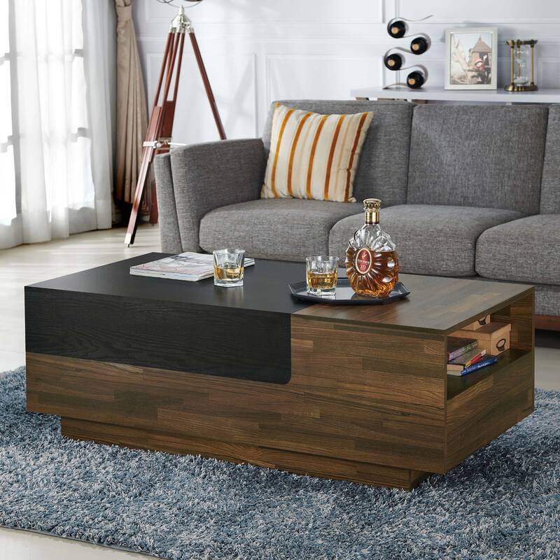 DH BASIC Transitional Brown 47-inch 1-shelf Coffee Table with Sliding Top by Denhour - Light Hickory